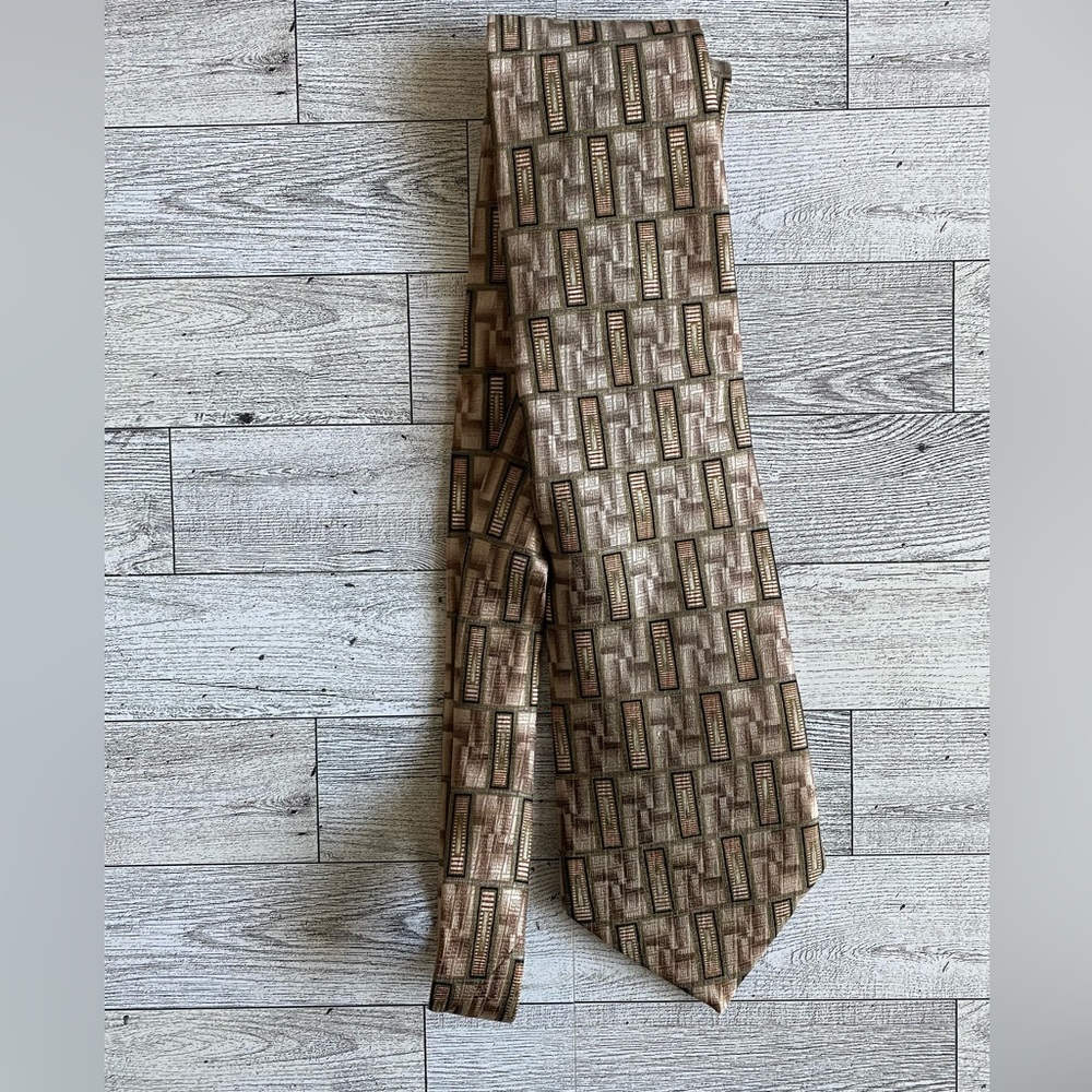Bellini 100%‎ Silk Handmade Men’s Tie Tan Gold Very Great Condition 59” Long